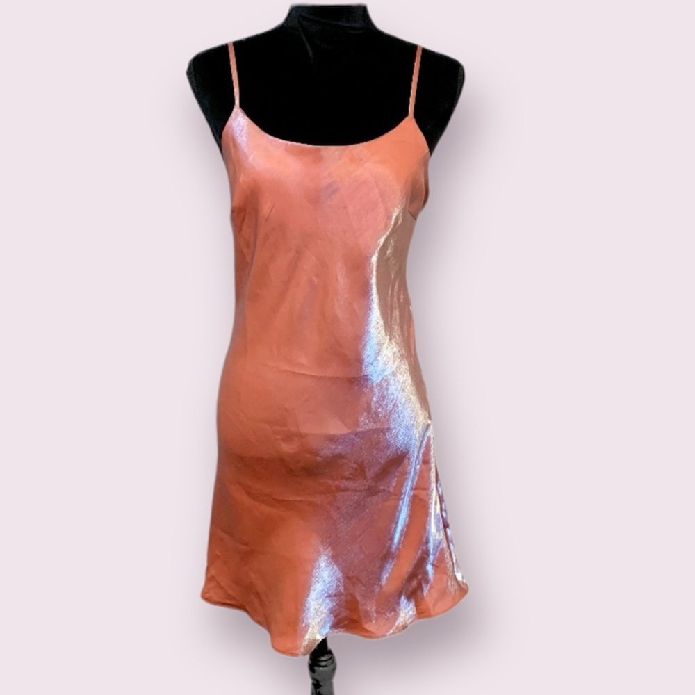 NWT Forever 21 Shimmering Spaghetti Strap Slip Mini Dress Rose Pink Size Small